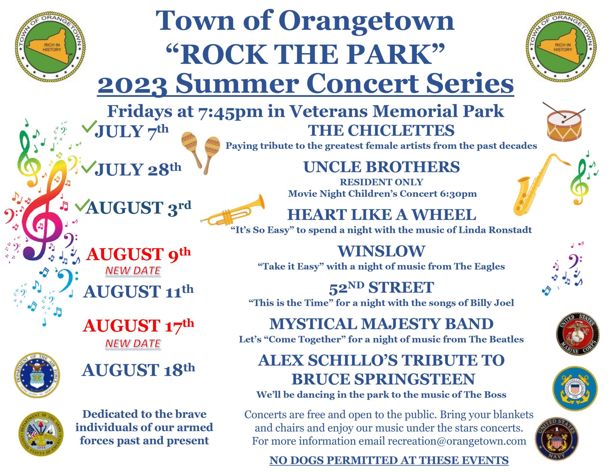 Summer Concerts Schedule 2023 Town of Orangetown