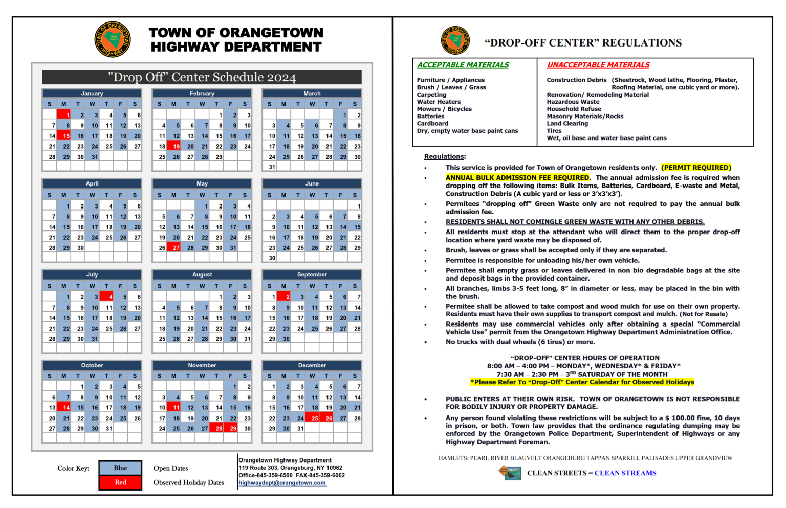 2024 DROP OFF CENTER SCHEDULE | Town of Orangetown